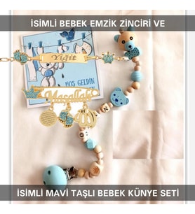 Sahi Aksesuar İsimli Bebek Emzik Zinciri ve İsimli Bebek Künye Seti BEZYI776