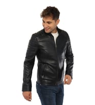 Hakiki Deri Siyah Luıgı Fermuarlı Erkek Deri Ceket
