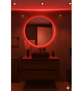 Digital Hayat  Buğu Çözücü Dokunmatik Dimlenebilir Yuvarlak Ayna  Beyaz Gün Işığı Amber Mavi Kırmızı LED Işıklı Dekoratif Banyo Makyaj  Aynası  50cm - 80cm