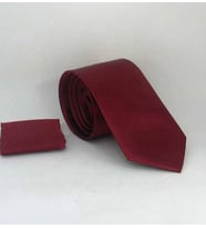 Bordo Klasik Düz Renk Mendilli Saten Kravat - KS-09 (Renksiz)