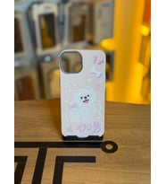 iPhone 13 Uyumlu Özel Tasarım Sevimli Figürlü Deri Dokulu Telefon Kılıfı (Pembe)