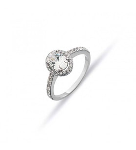 Oval Kesim Swarovski Tek Taş Gümüş Yüzük