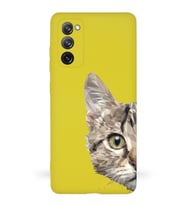 Samsung Galaxy S20 FE Uyumlu Lansman Kılıf Catface Tasarımlı İçi Kadife Kapak-Sarı (Şeffaf)