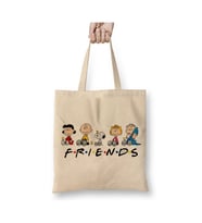 Snoopy Friends Beyaz Bez Çanta Uzun Saplı Alışveriş Çantası Plaj Çantası