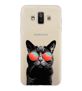 PrintiFy Samsung Galaxy J7 Duo ile Uyumlu 1mm Slim Fit Kedi 3 050d Baskılı Şeffaf  Kılıf