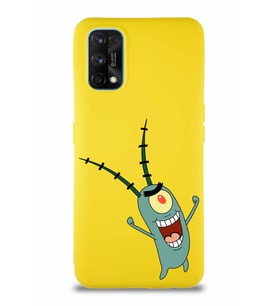 Realme 7 Pro Soft Premier Kapak Plankton Tasarımlı Silikon Kılıf - Sarı (Şeffaf)