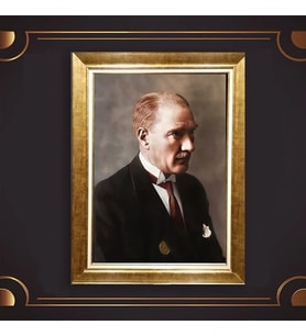 Özel Seri Paspartulu Çerçeveli Atatürk Tablo l189 (Gold)