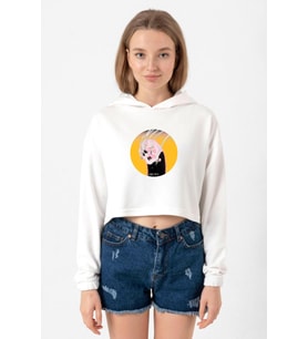 Meovv Meow Ekru Kadın Crop Kapşonlu