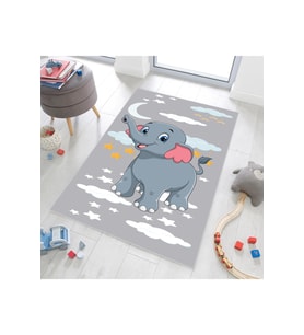 Rovigo Home Dijital Baskı Yıkanabilir Kaymaz Taban Çocuk Halısı RVG4091-SM389 (Gri)