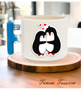 Bardak Kahve Çay Fincanı Hediye Sevgili Gün Penguen - T Kulp Kupa