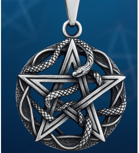voyageaccessory Paslanmaz Çelik Gotik Tarz Antik Gümüş Renk Yılan Sarılı Pentagram Kolye