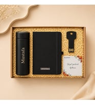 Kişiye Özel İsim Baskılı Dereceli Termos Defter ve 16 GB USB Bellek Premium Hediye Seti Kurumsal Ofi