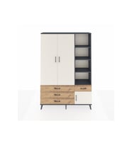Arges Dolap 5 Raflı 4 Çekmeceli Tek Askılı 132x30x195 Antrasit-Aytaşı/Çam