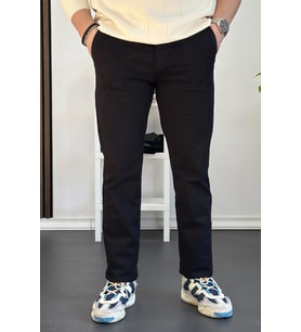 Erkek Pamuklu Chino Pantolon Standart Kalıp Siyah Edw225