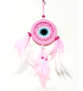 Pembe Dream Catcther Pembe Ve Beyaz Kuş Tüylü Düş Kapanı El Yapımı Duvar Süsü