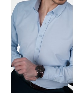 Açık Mavi Yaka Düğmeli Premium Şamre Slimfit Hediye Kutulu Erkek Gömlek
