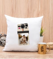 Kişye Özel Polaroid Tasarım Fotoğraflı Kare Yastık ve Gold Kupa