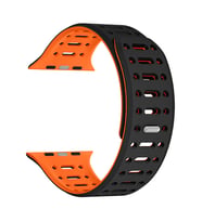 Apple Watch 40mm Kordon Renkli 3Delikli Esnek Silikon Strap 124 (Siyah - Turuncu)
