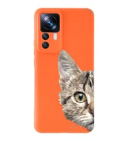 Xiaomi Mi 12T Pro Uyumlu Lansman Kılıf Catface Tasarımlı İçi Kadife Kapak-Turuncu (Şeffaf)