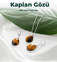 Luxtone Sertifikalı KaplanGözü Set 925 Ayar Gümüş Kolye Küpe Kadın Takı LX0330ST