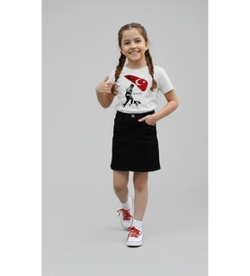 Kız Çocuk Kocatepe ATATÜRK Baskılı T-Shirt Ve Keten Etek Takım 23 NİSAN-Özel Bayramlar