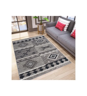 Rovigo Home Dijital Baskı Yıkanabilir Kaymaz Taban Salon Halısı  RVG1801 (Gri)