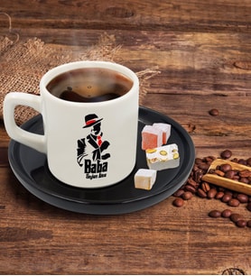 BK Gift Kişiye Özel Siyah Sunum Tabaklı Baba Godfather Tasarımlı Türk Kahvesi Fincanı Model 18