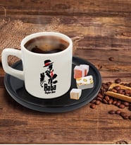 BK Gift Kişiye Özel Siyah Sunum Tabaklı Baba Godfather Tasarımlı Türk Kahvesi Fincanı Model 18