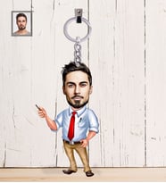 Kişiye Özel Öğretmen Karikatürlü  Ahşap Anahtarlık Bay-16-Eco