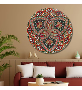 Yuvarlak Temperli Gerçek Cam Tablo Çizgisel Mandala Tasarımı