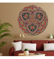 Yuvarlak Temperli Gerçek Cam Tablo Çizgisel Mandala Tasarımı