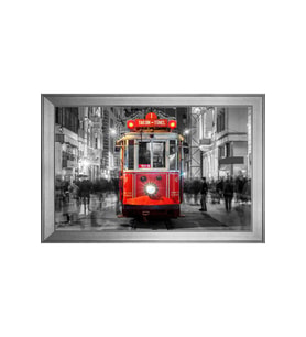 Taksim-Tünel Tramvay Motifli Kanvas Tablo 50 x 70 cm Silver Çerçeve
