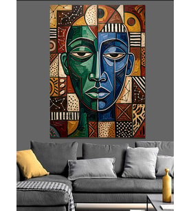 Geometrik Desenli Modern Kadın Yüzü Dekoratif Kanvas - Mdf Ahşap Tablo