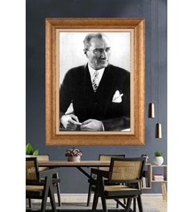 Altın Varaklı Çerçeveli Paspartulu Atatürk Tablo nh279 (Gold)