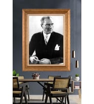 Altın Varaklı Çerçeveli Paspartulu Atatürk Tablo nh279 (Gold)