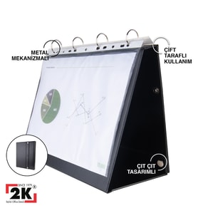 2K Prezantasyon Yatay Üçgen Evrak Klasörü 4 Halkalı 250 Yaprak Kapasiteli 24x32,3 cm