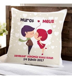 Kişiye Özel Romantik Ponçik Sevgililer Kare Yastık
