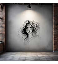 Çiçekli Kadın Figürü Metal Duvar Dekoru – Modern Estetik Sanat Tasarımı (Siyah)