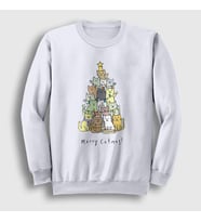 Presmono Unisex Beyaz Merry Catmas Kediler Yılbaşı Sweatshirt 270128tt (Beyaz)