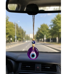 Nazar Boncuğu Dikiz Aynası Süsü Mor Renkli 4 cm Duvar Süsü El Yapımı Cam Kapı Süsü
