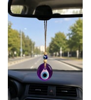 Nazar Boncuğu Dikiz Aynası Süsü Mor Renkli 4 cm Duvar Süsü El Yapımı Cam Kapı Süsü