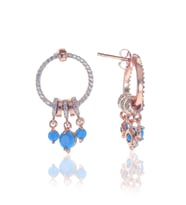 Söğütlü Silver Gümüş rose turkuaz taşlı sallantılı ring küpe
