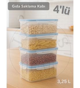 4'lü Vakumlu Saklama Kabı Seti Hava Almaz BPA Free Kilitlenebilir Gıda Erzak Kabı 3.25 L