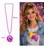 Retro Disko Topu Şekilli 80&amp;#39;ler 90&amp;#39;lar Fuşya Pembe Renk Plastik Kolye