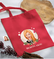 BK Gift Kişiye Özel Anneler Günü Karikatürlü Kırmızı Kumaş Bez Çanta, Baskılı Omuz Çantası, Alışveriş Çantası, Anneye Hediye-1
