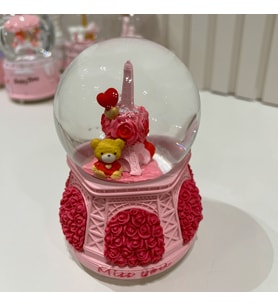 Paris Eyfel Kulesi Sevgili Güllü Ayıcıklı Işıklı Müzikli Orta Boy Kar Küresi Tky0399 (Pudra Pembe)