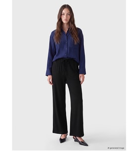 LCW Modest Siyah Beli Lastikli Geniş Paça Kadın Pantolon