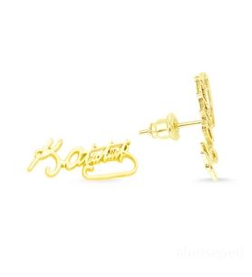 Gümüş Gold Renk Atatürk İmzası Küpe