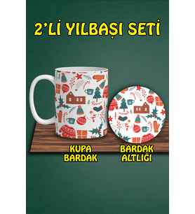 Yılbaşı Temalı Kupa ve Bardak Altlığı Seti