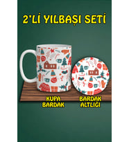 Yılbaşı Temalı Kupa ve Bardak Altlığı Seti